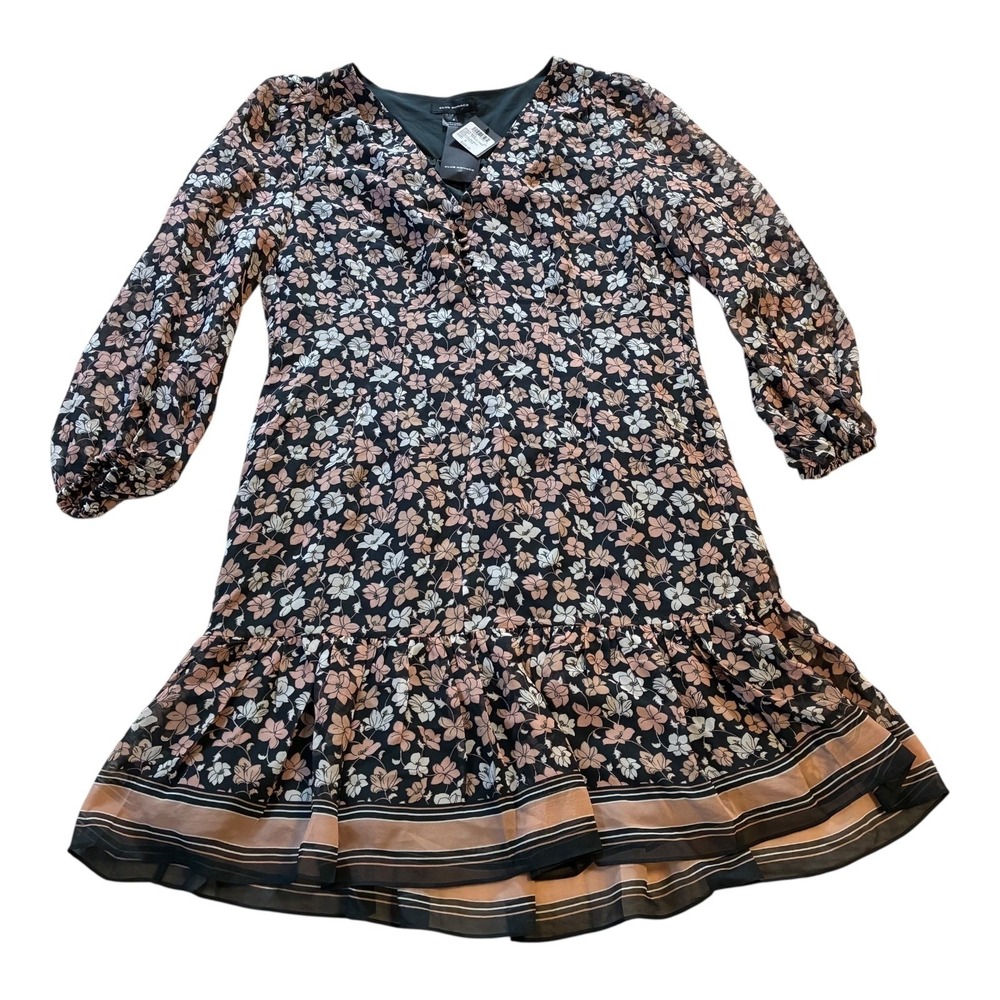 Club Monaco Floral Print Long Sleeve Ruffle‎ Mini Dress Black Pink Size 4